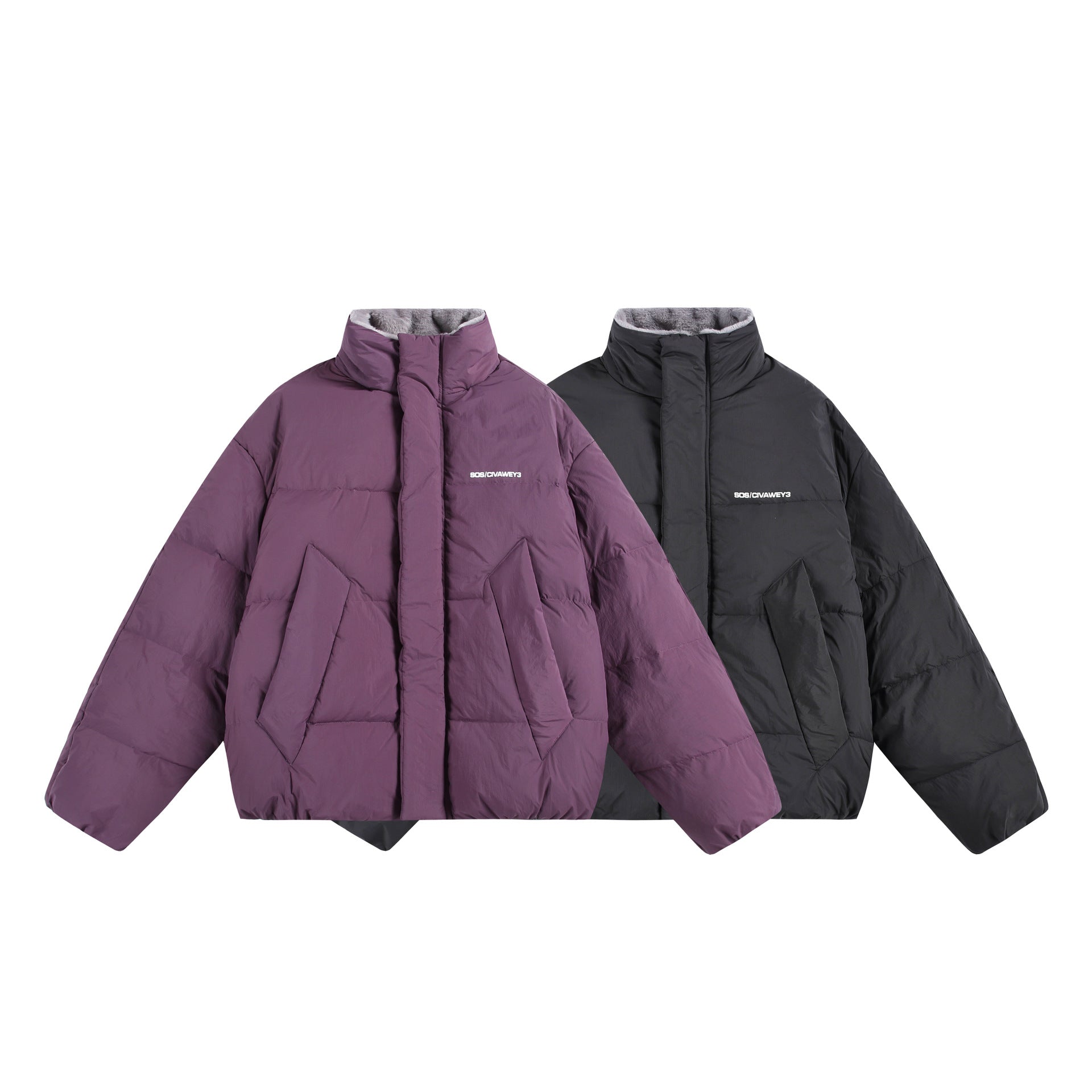 Ladies Oversized Padded Jacket with High Plush Collar and Wind Protection Placket Chichicherry