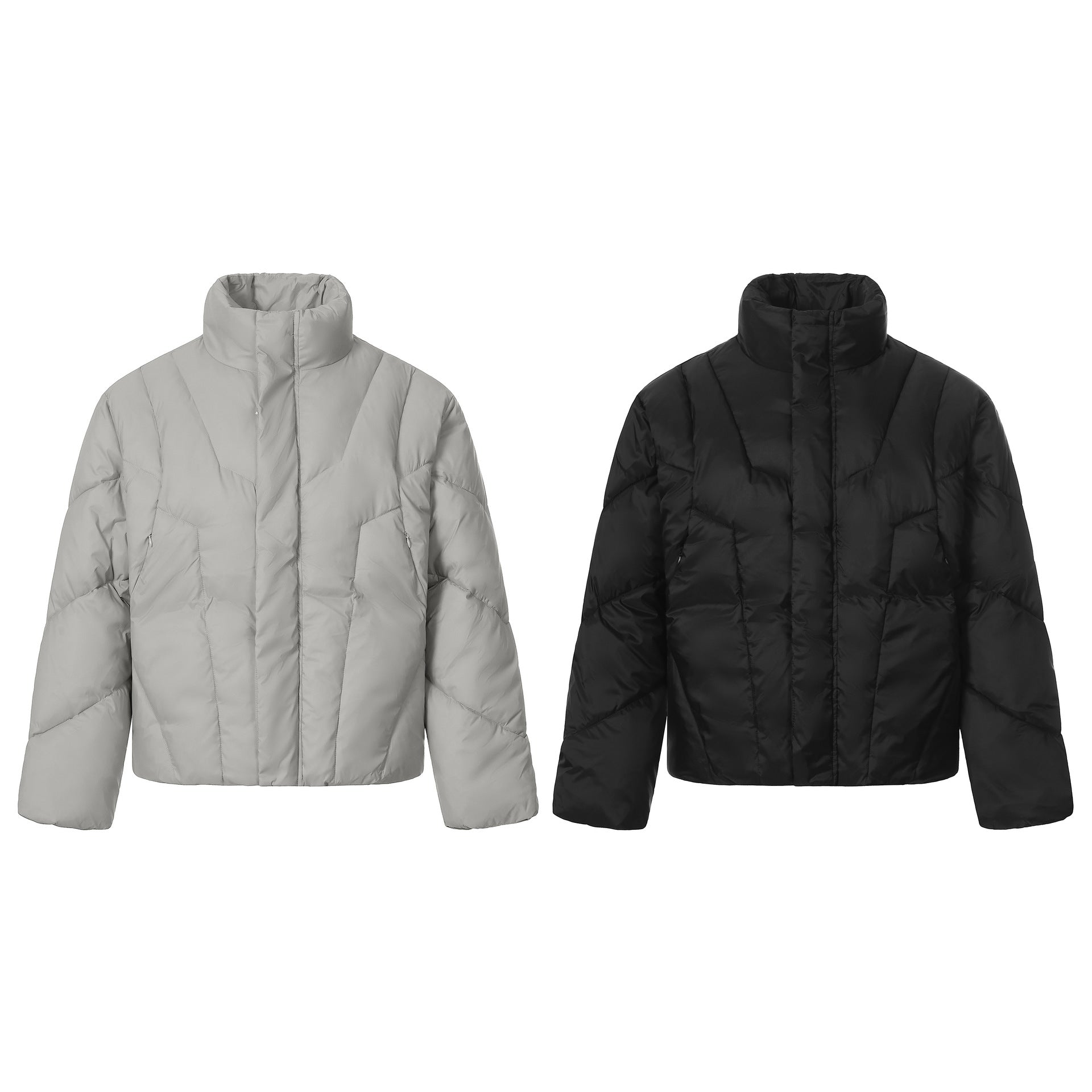 Unisex Short Quilted Insulation Jacket with Warm Funnel Collar Chichicherry