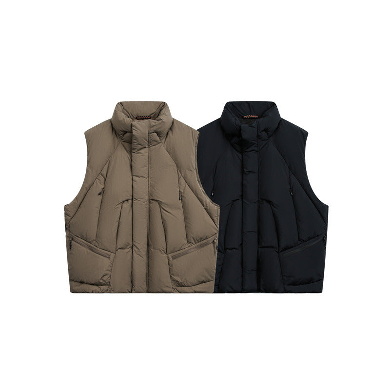 Men's padded quilted vest with high stand-up collar and multifunction pockets Chichicherry