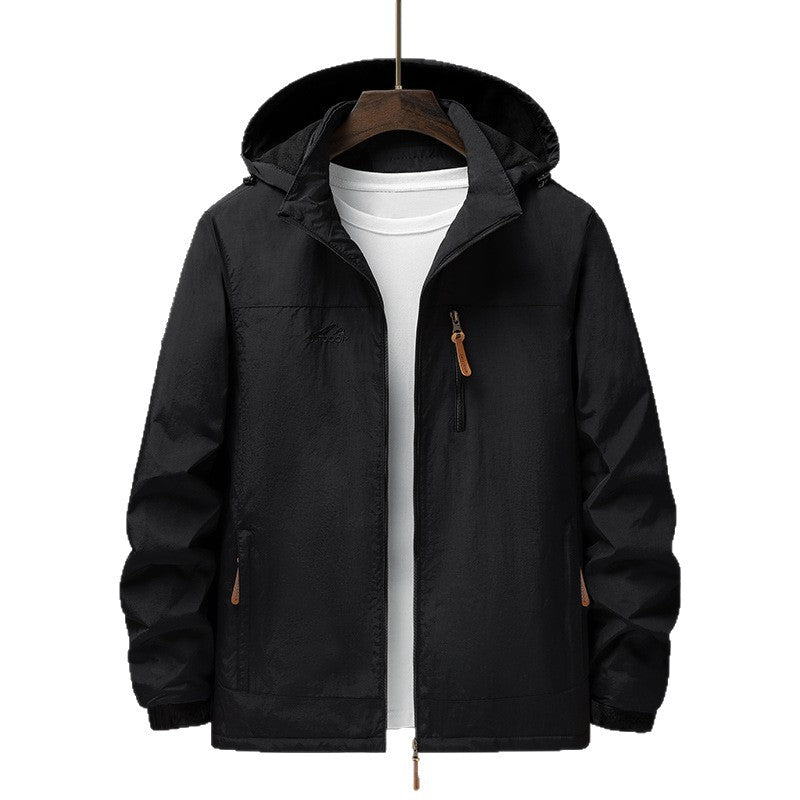 Men's Lightweight Rain Jacket with Hood and Water-Repellent Microfiber Outer Shell Chichicherry