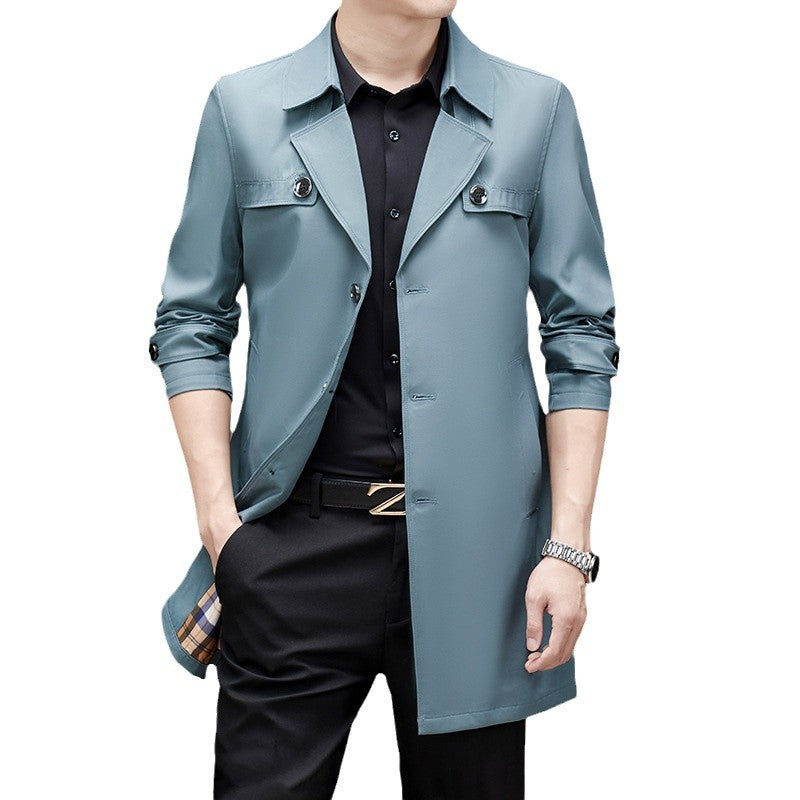 Men's Lightweight City Trench Coat with Classic Lapels, Stowable Sleeve Straps and Subtle Interior Check Pattern Chichicherry