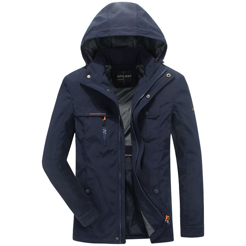 Men's water-repellent lightweight travel functional jacket with hood and multiple pockets Chichicherry