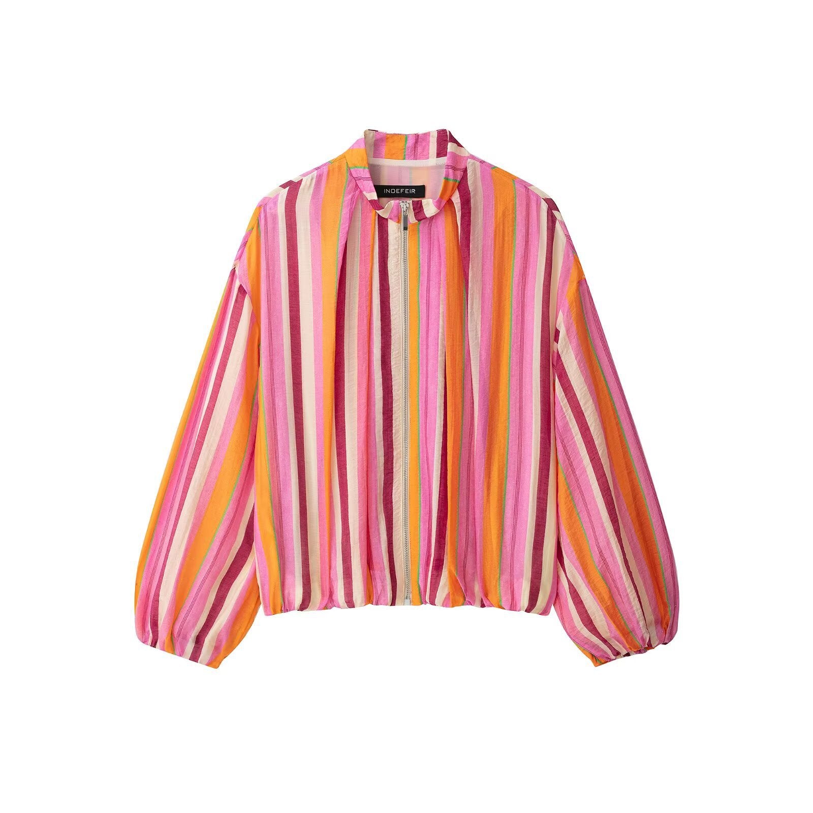 Women's Striped Transitional Bomber Jacket with Balloon Sleeves Chichicherry