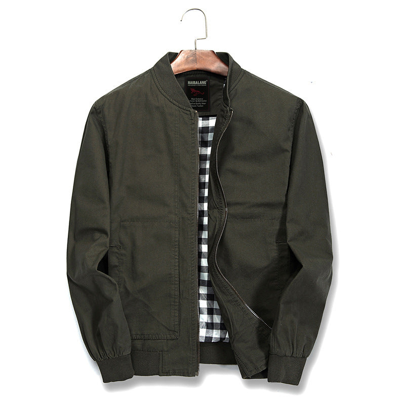 Men's Lightweight Canvas Bomber Jacket with Checked Lining Chichicherry