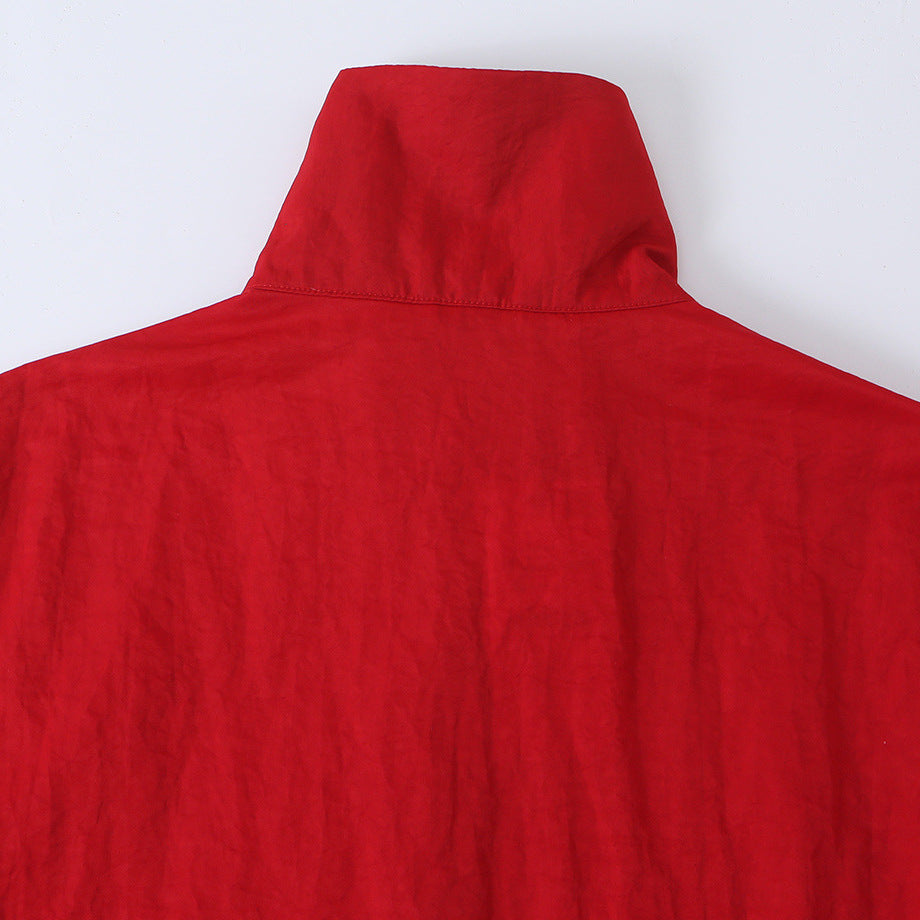 Women's Boxy Transitional Jacket with Stand Collar and Snap Placket Chichicherry