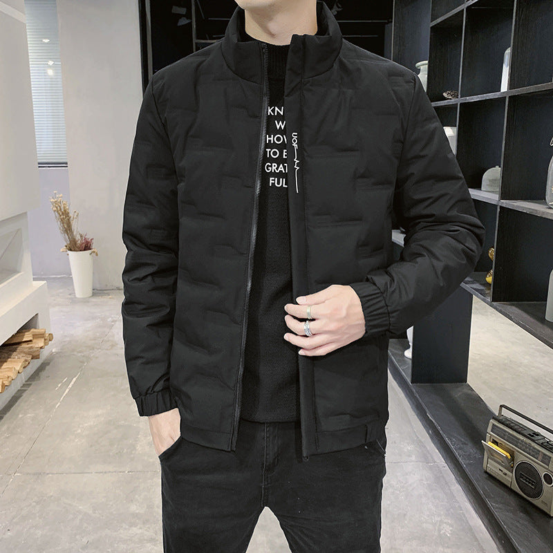 Men's Stand Collar Quilted Jacket with Geometric Quilting and Elastic Cuffs Chichicherry