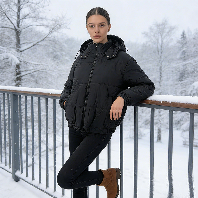 Women's Padded Quilted Jacket with Volume Hood, Elastic Hem and Adjustable Waist Chichicherry