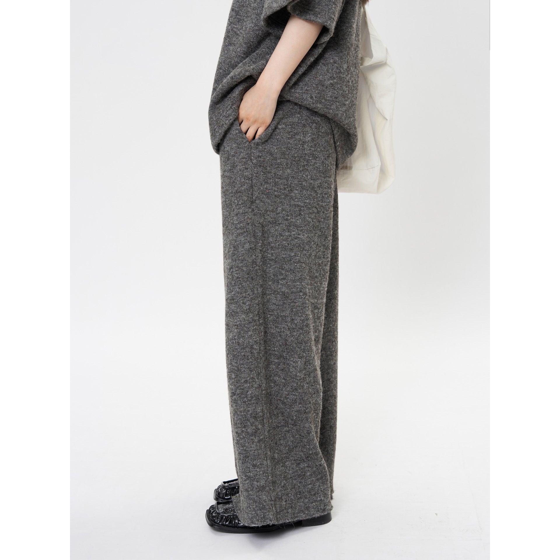 Women's Oversized Knit Set with Boxy Short Sleeve Sweater and Wide High-Waist Palazzo Pants Chichicherry