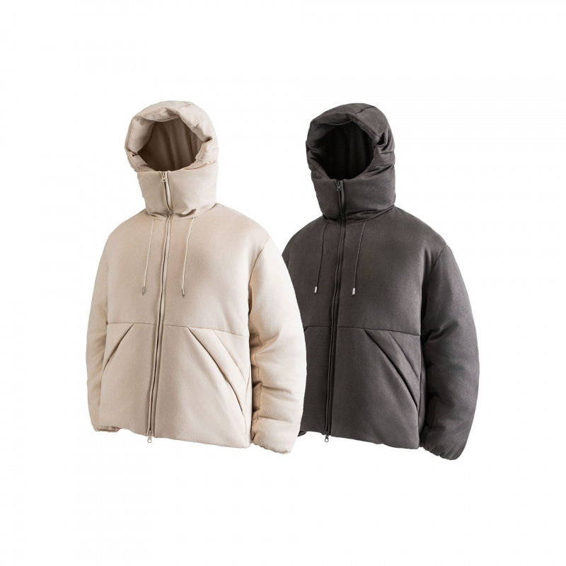 Unisex Padded Boxy Jacket with High Stand-up Collar and Hood Chichicherry