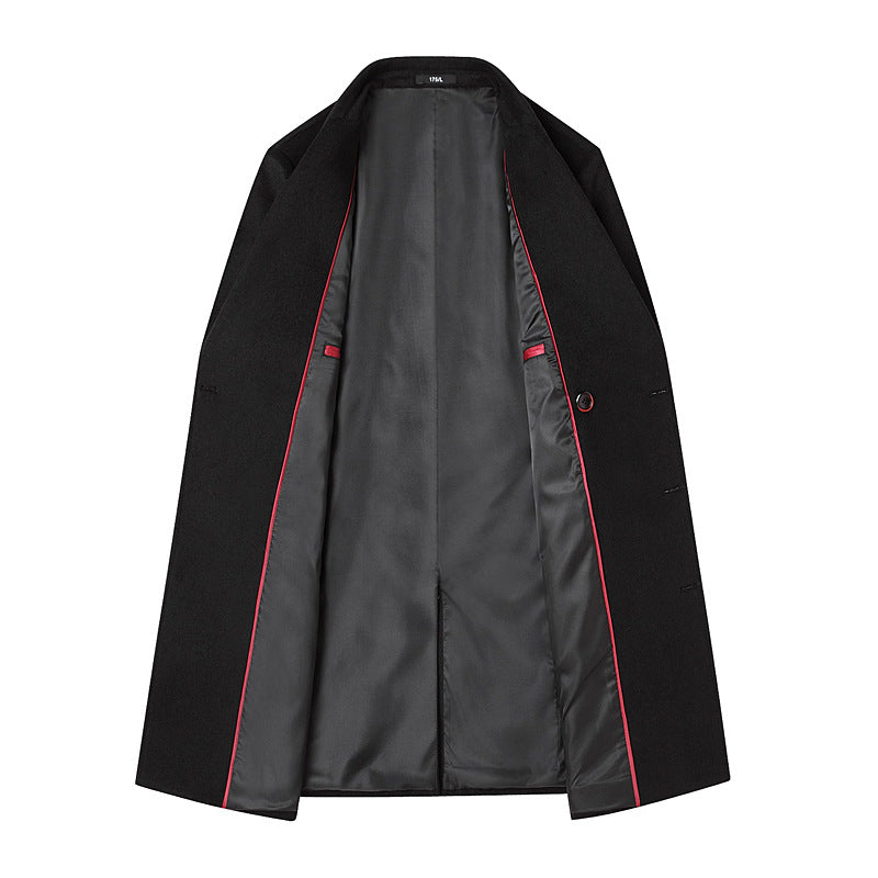 Men's Double-breasted tailored Wool blend coat with pinstripes and lapel collar Chichicherry