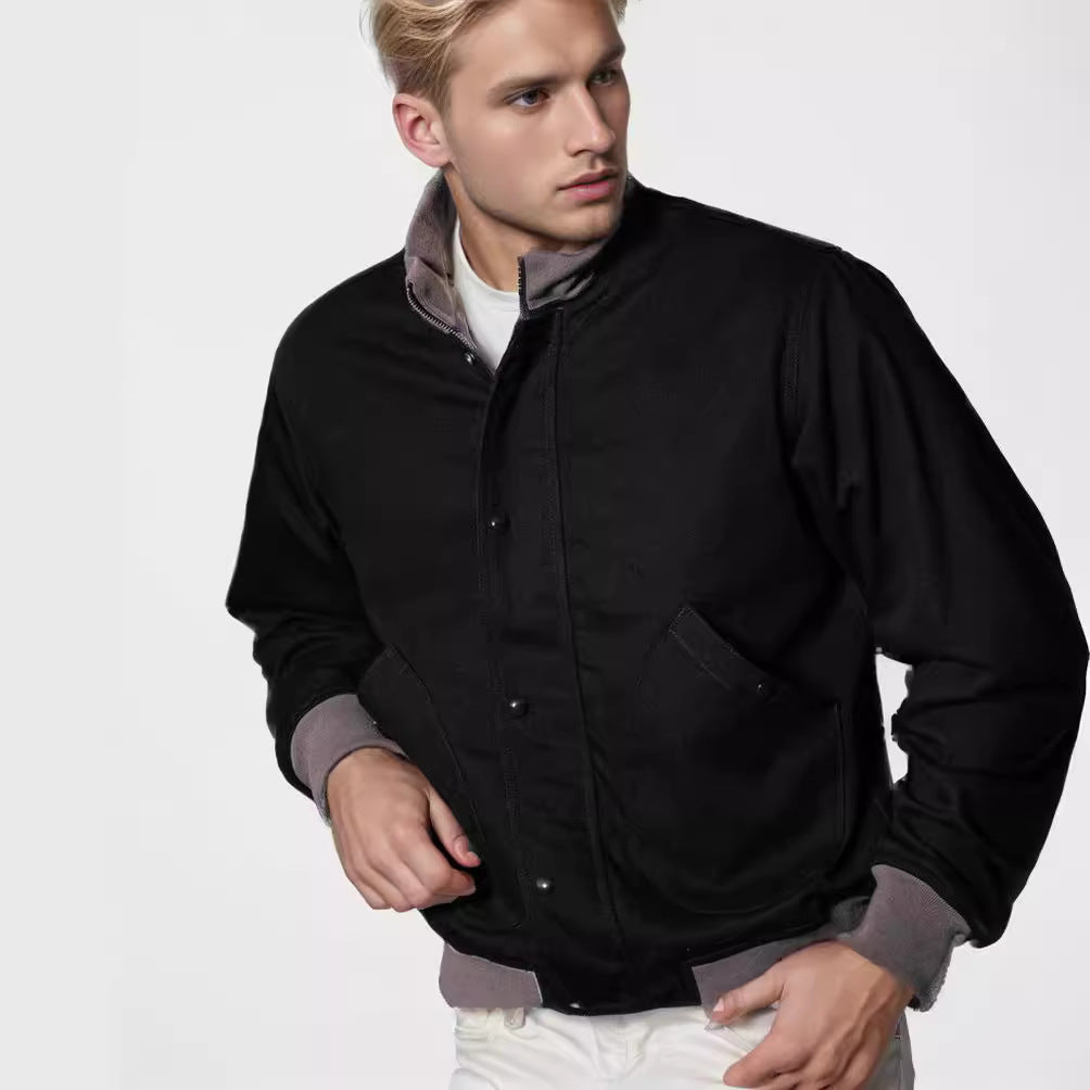 Men's Short Jacket with Stand-Up Collar, Concealed Press Stud Placket and Ribbed Cuffs Chichicherry