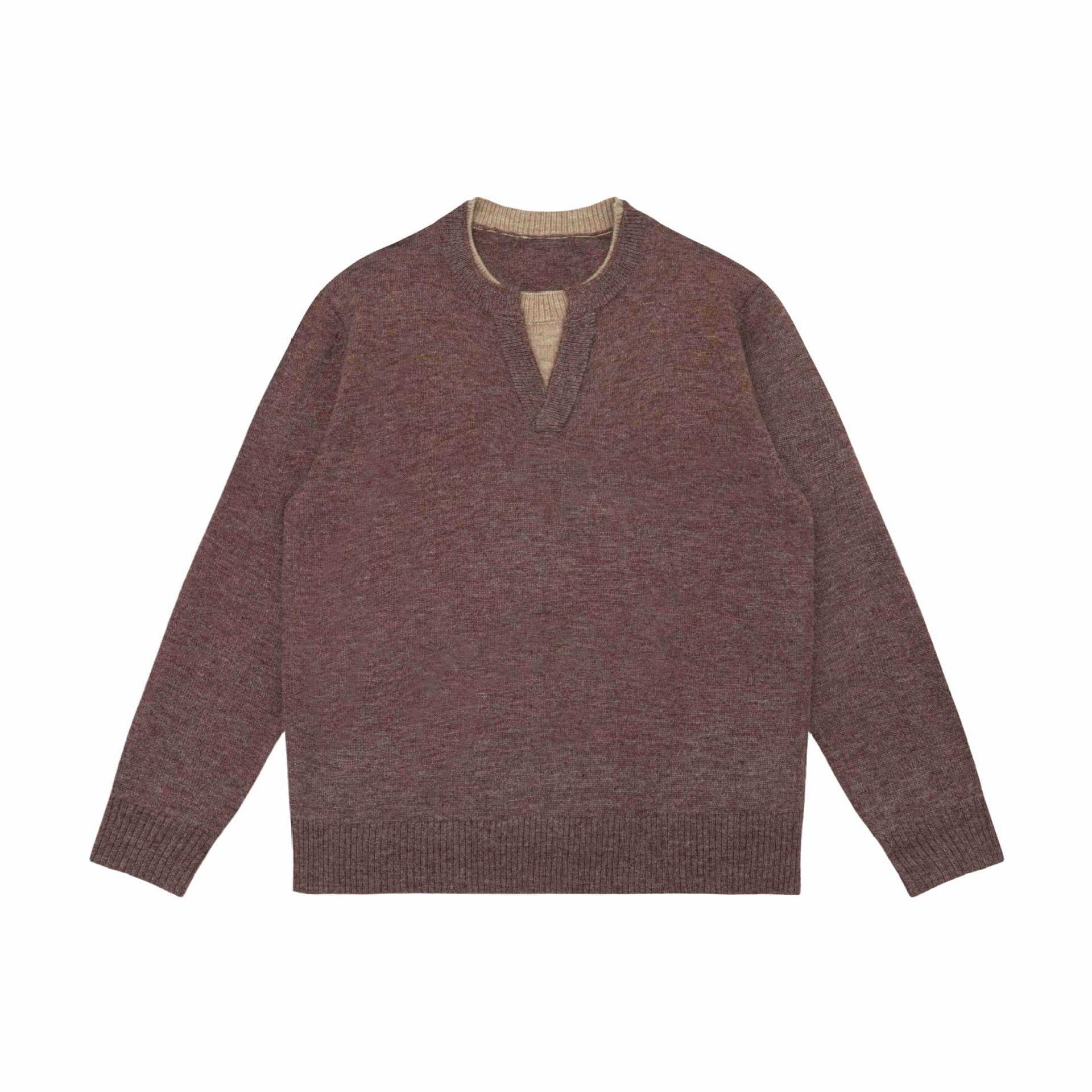 Unisex Chunky Knit Sweater with V-Notch Neckline and Contrasting Inner Trim Chichicherry