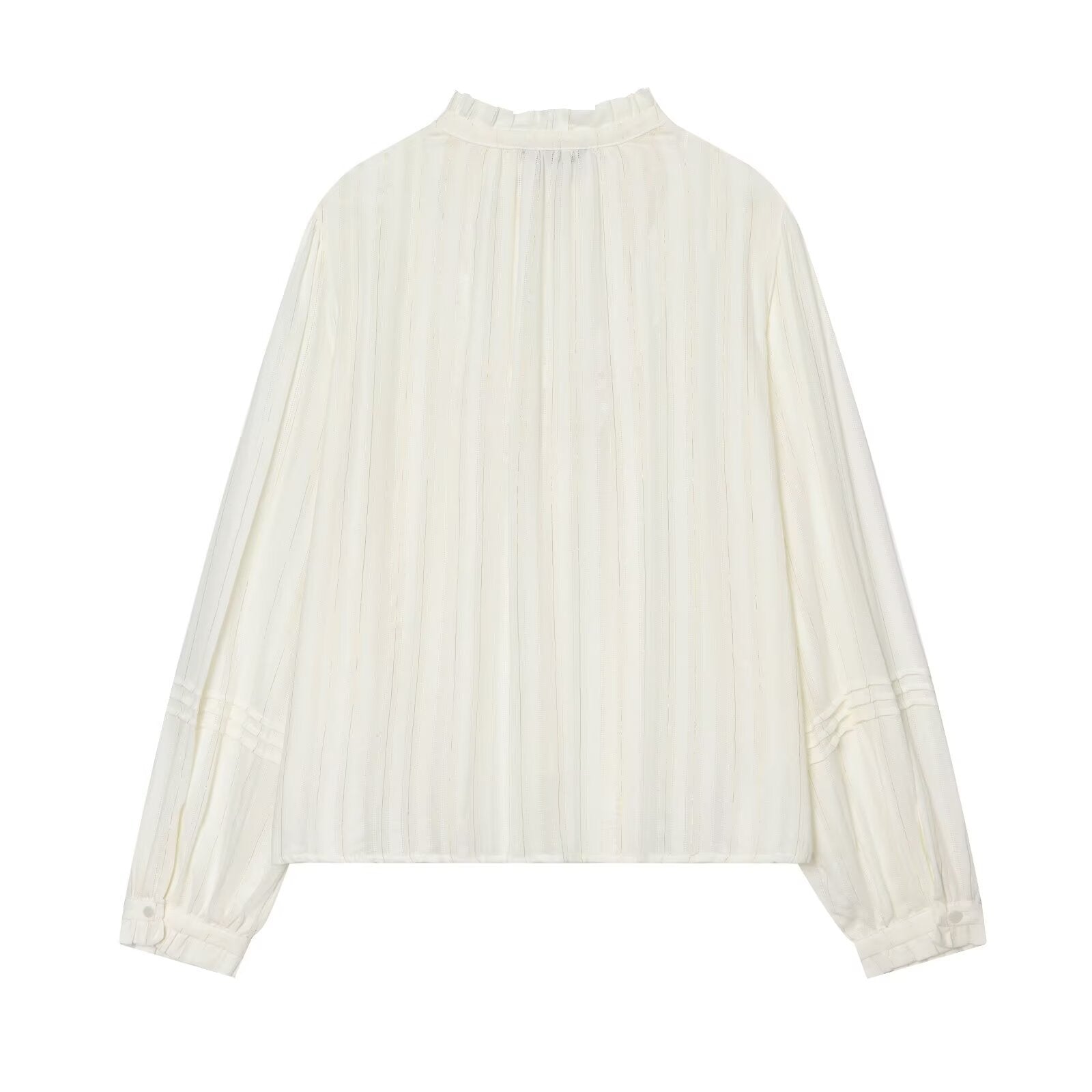 Women's Pleated Chiffon Blouse with Ruffled Collar and Tie Band Chichicherry