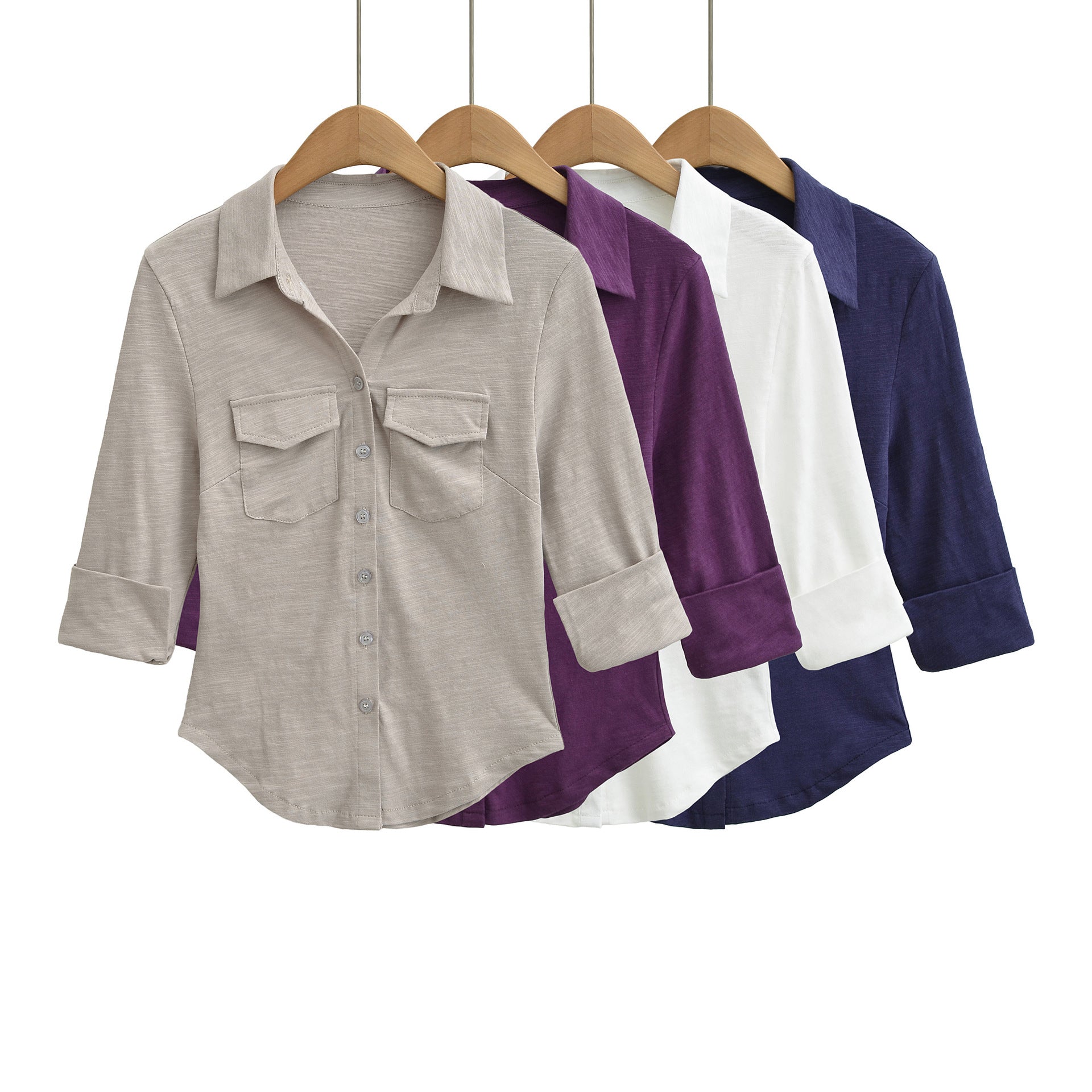 Women’s blouse shirt made of soft jersey with patch breast pockets and three-quarter sleeves Chichicherry