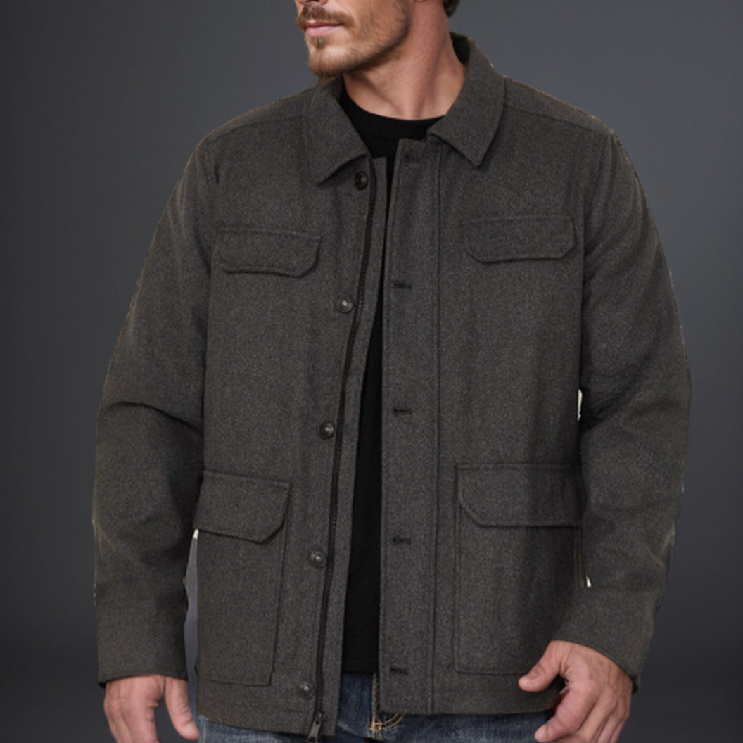 Herren Woll-Fieldjacke mit vier Pattentaschen und Hemdkragen Chichicherry