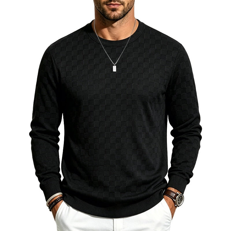 Men's fine-knit pullover with check structure and round neckline Chichicherry