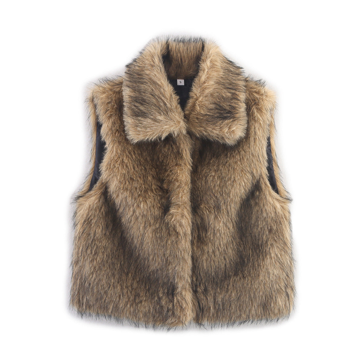 Women's Sleeveless Faux Fur Vest with Wide Shawl Collar Chichicherry
