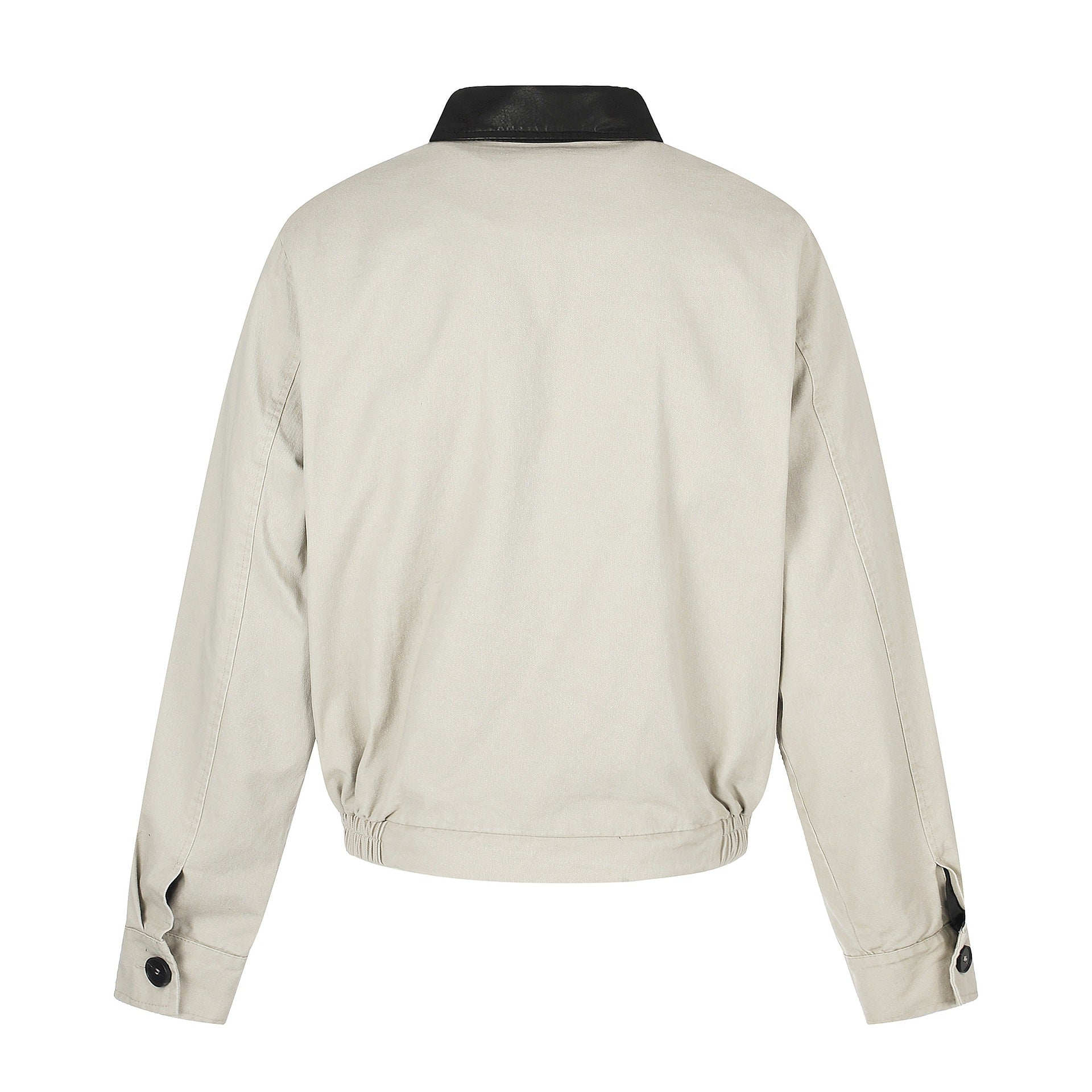 Men's short-cut boxy blouson with asymmetrical button placket, waist belt, and contrast collar Chichicherry