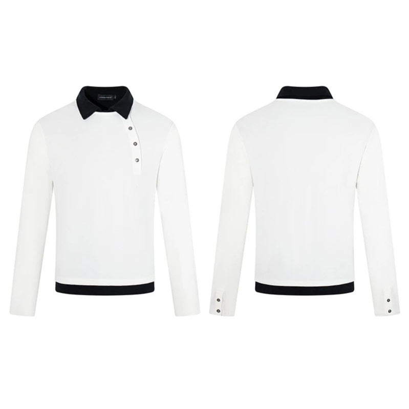 Men's long-sleeve polo shirt with asymmetrical button placket and contrasting collar Chichicherry