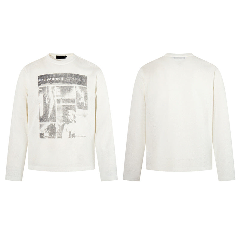 Men's sweatshirt with vintage photo collage print, straight cut and round neck Chichicherry