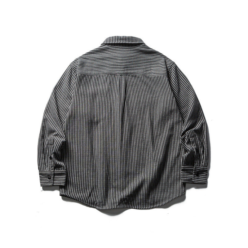 Men's loose-fitting striped cotton blend shirt with chest pocket and extended back Chichicherry