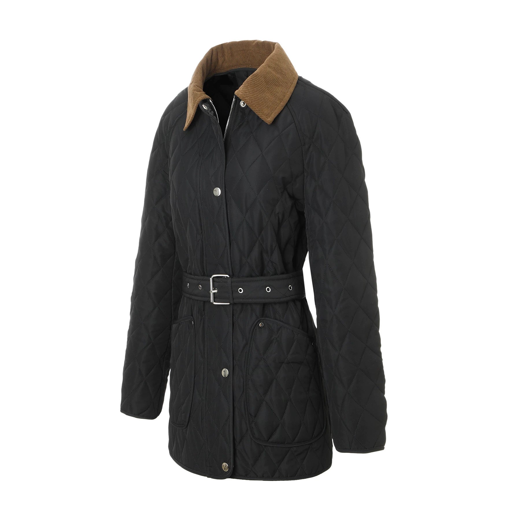 Women's quilted coat with belted waist and cord collar Chichicherry