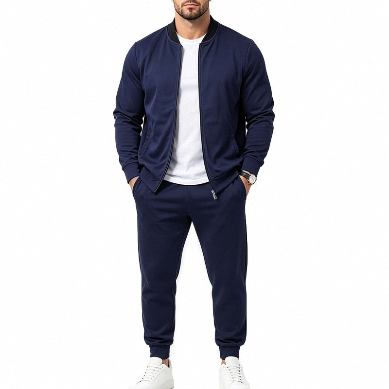 Men's Two-Piece Casual Training Set with Bomber Jacket and Tapered Jogging Pants Chichicherry