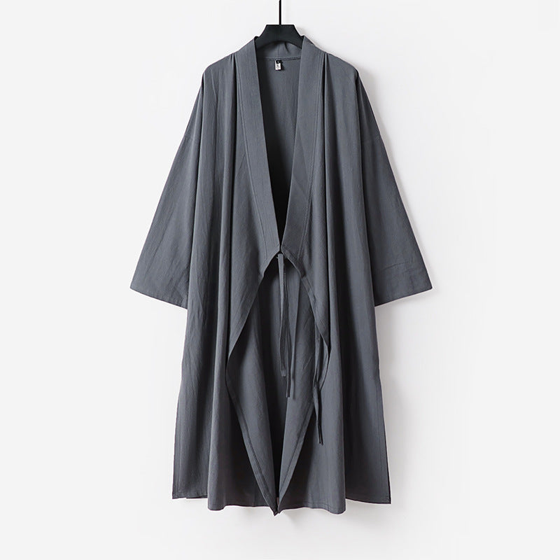 Ladies Long Sleeveless Kimono Vest with Minimalist Lines and Decorative Toggle Closure Chichicherry