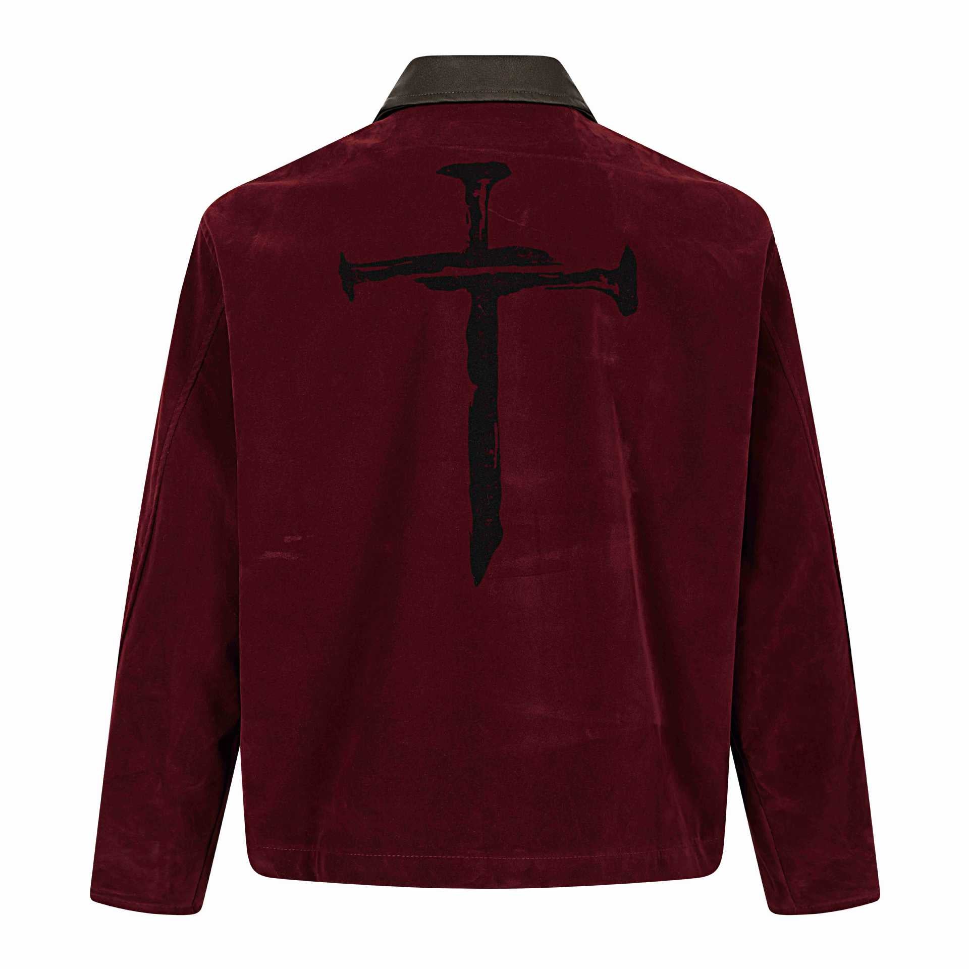 Men's velvet bomber jacket with contrast collar, front zipper and graphic print Chichicherry
