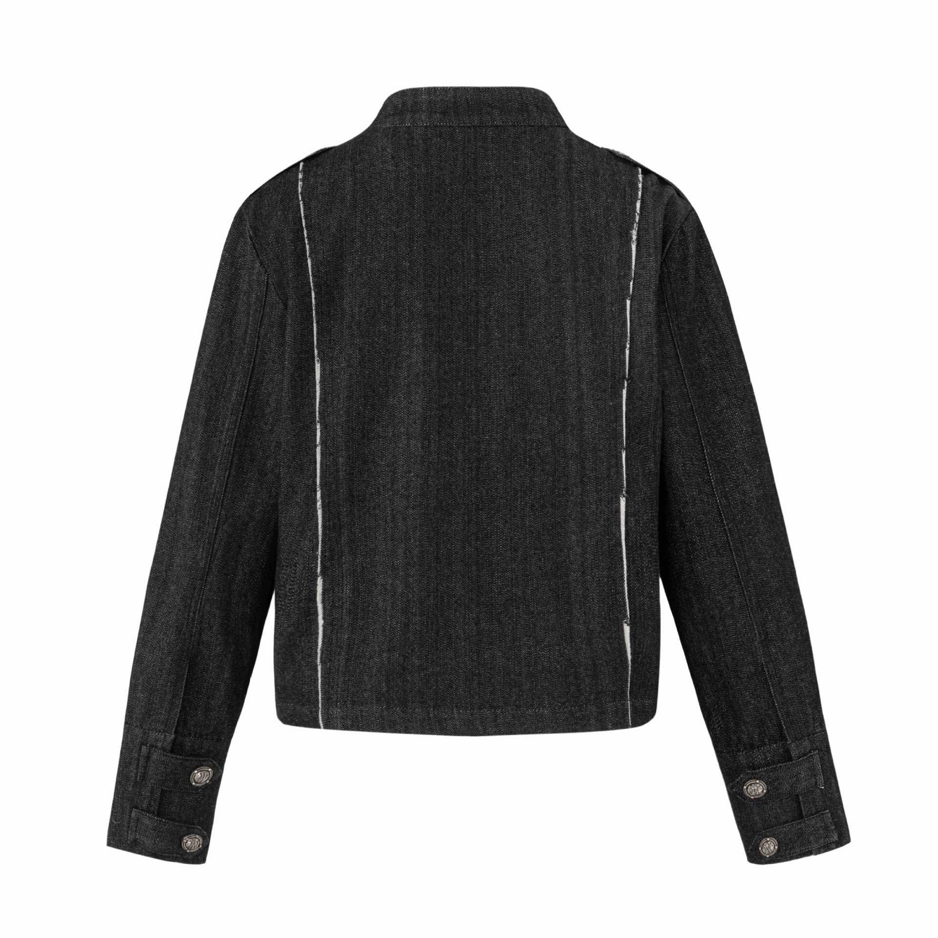 Women's denim blouson in military look with standing collar and decorative button placket Chichicherry