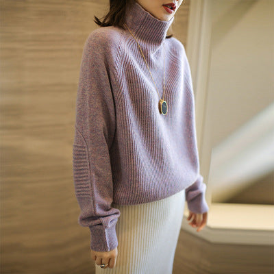 Women's turtleneck sweater made of fine ribbed knit with raglan sleeves and relaxed silhouette Chichicherry