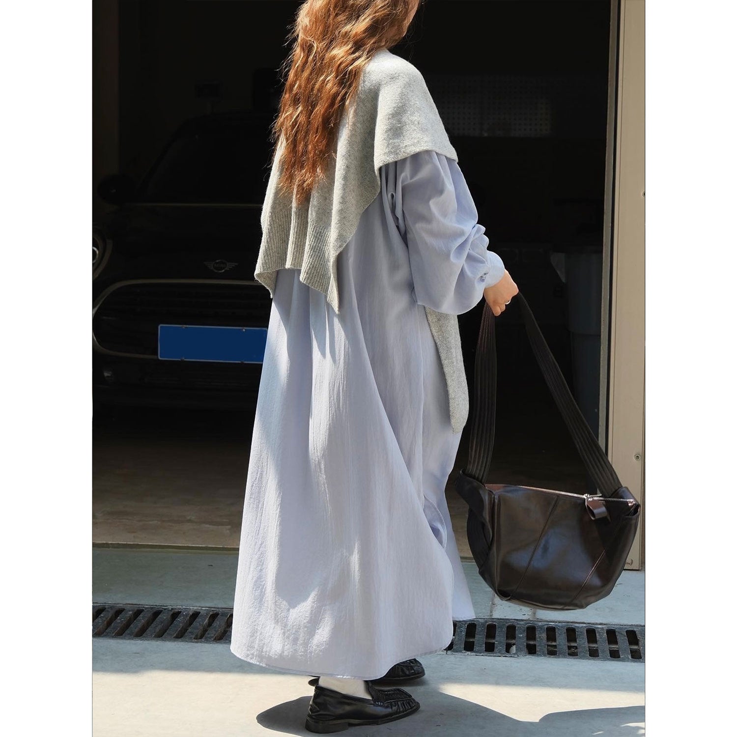 Ladies Soft Oversized Maxi Dress with Tied Collar and Balloon Sleeves Chichicherry