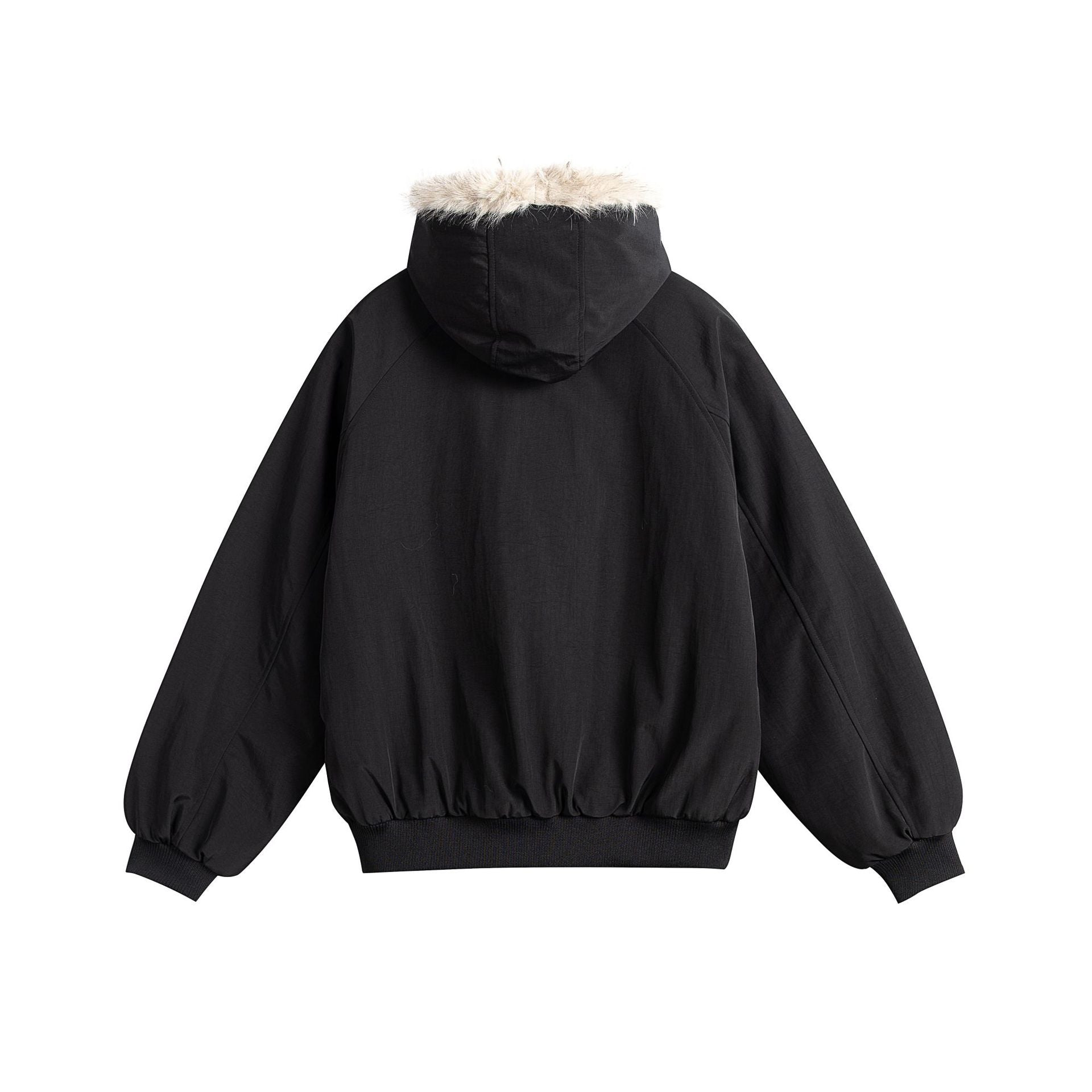 Women Oversized Bomber Jacket with Faux Fur Lined Hood and Raglan Sleeves Chichicherry