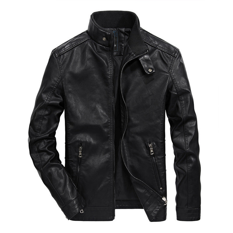 Men's faux leather motorcycle jacket in slim fit with high closing stand-up collar and diagonal chest zipper Chichicherry