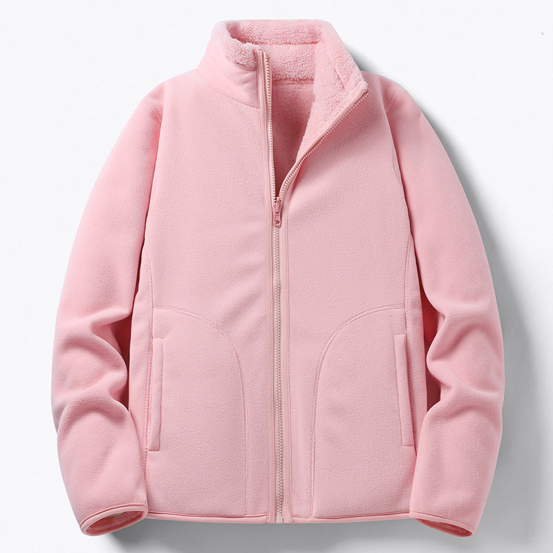 Women Padded Fleece Jacket with Teddy Lining, Stand-up Collar & Full-Length Zipper Chichicherry