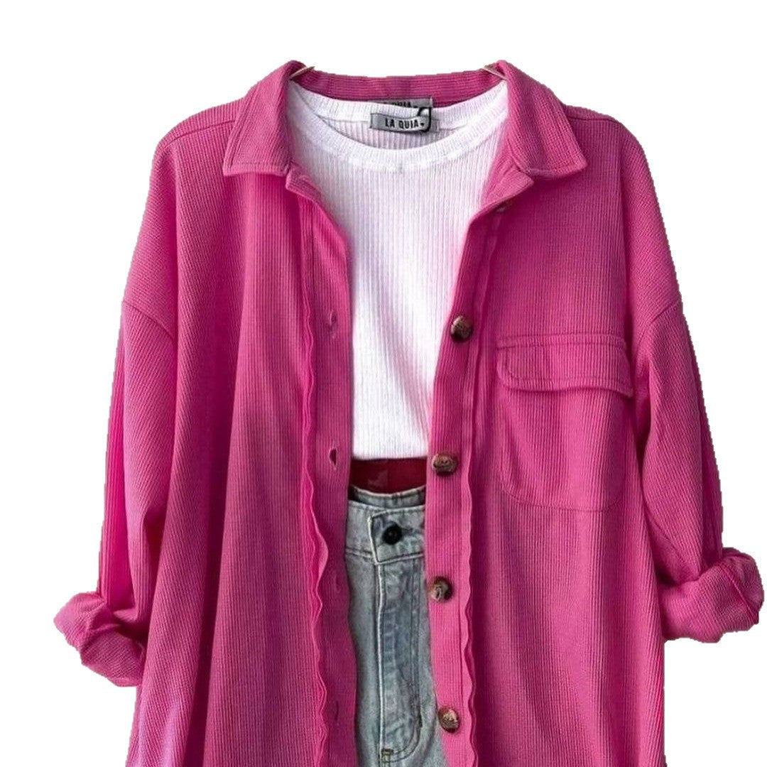 Damen Oversized Cordhemdjacke aus Breitcord mit Brusttasche und Holzknöpfen Chichicherry