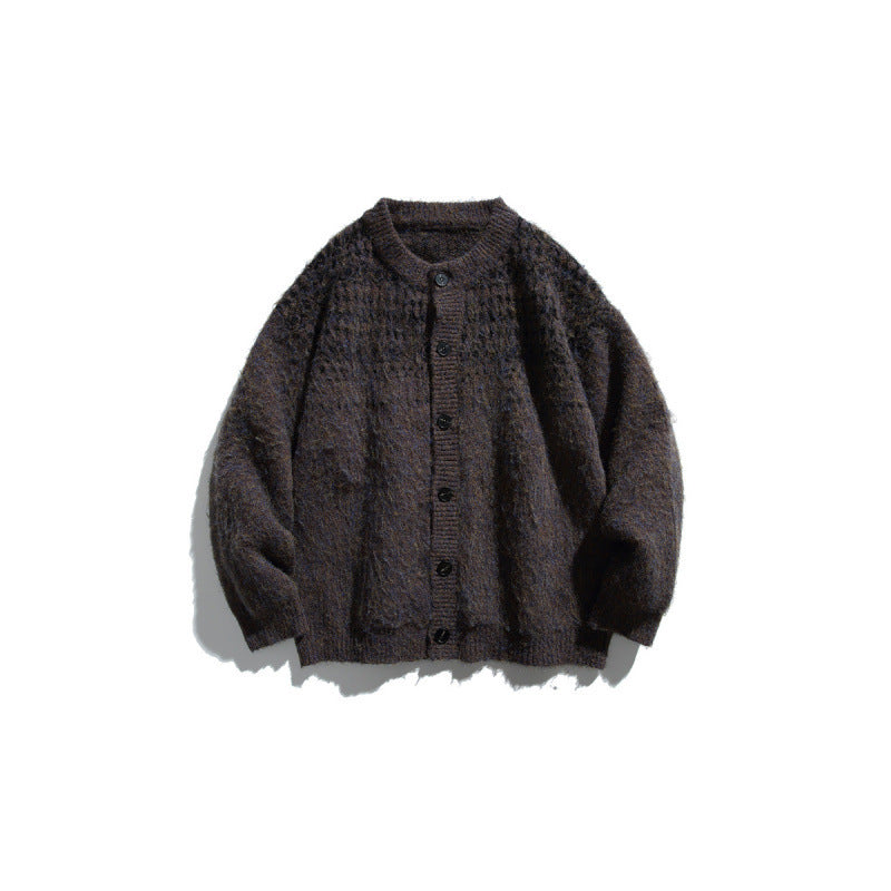Women's Chunky Knit Oversized Cardigan in Mohair Look with Round Neckline and Button Placket Chichicherry
