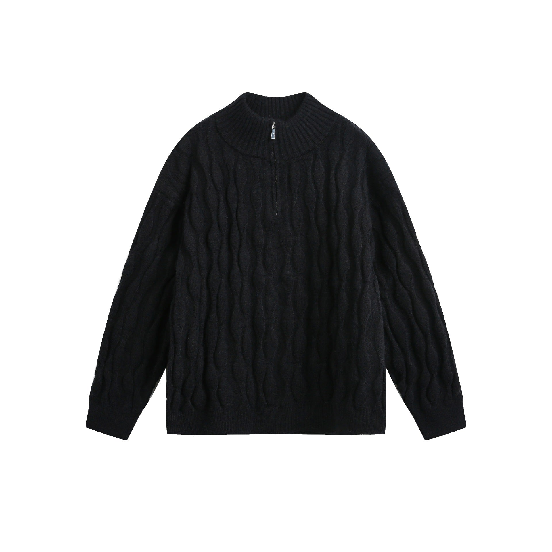 Unisex Chunky Knit Halfzip Sweater with Cable Pattern and Stand-up Collar Chichicherry