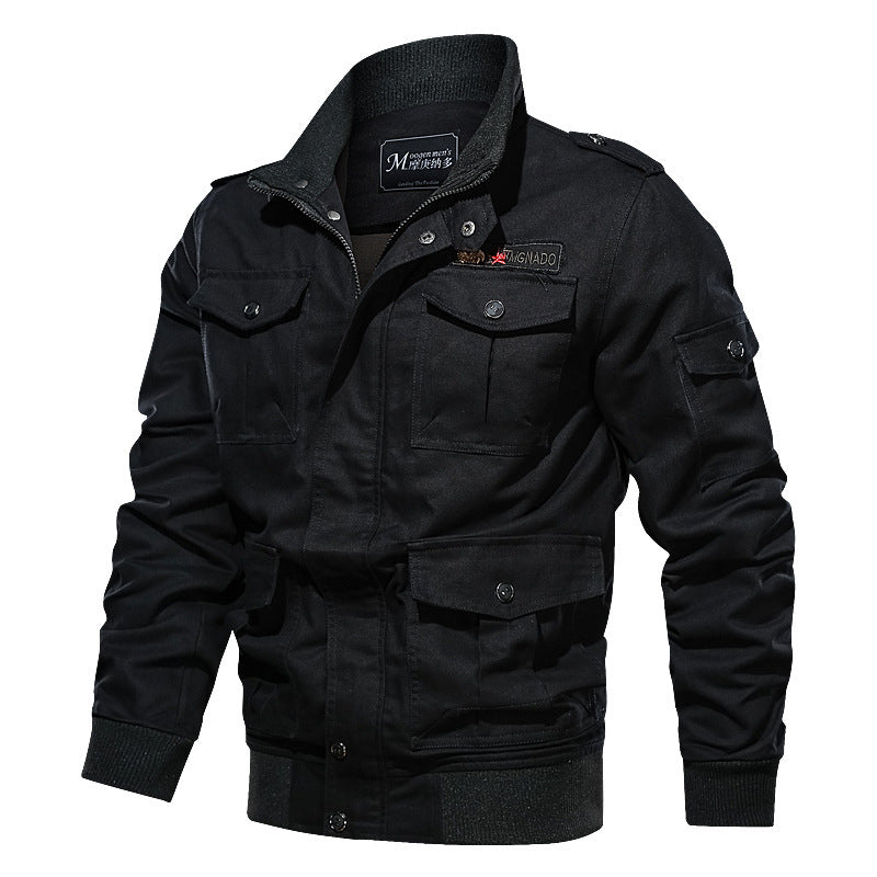Men's Canvas Field Jacket in Utility Look with Multiple Pockets, Epaulettes and Ribbed Hem Chichicherry