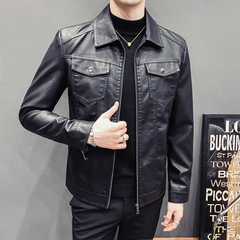 Men's leather-look trucker jacket with zipper, flap pockets and fitted silhouette Chichicherry