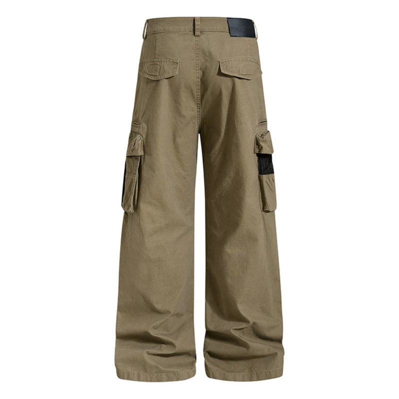 Women's Loose High-Waist Canvas Cargo Pants with Multi-Pockets and Mesh Details Chichicherry