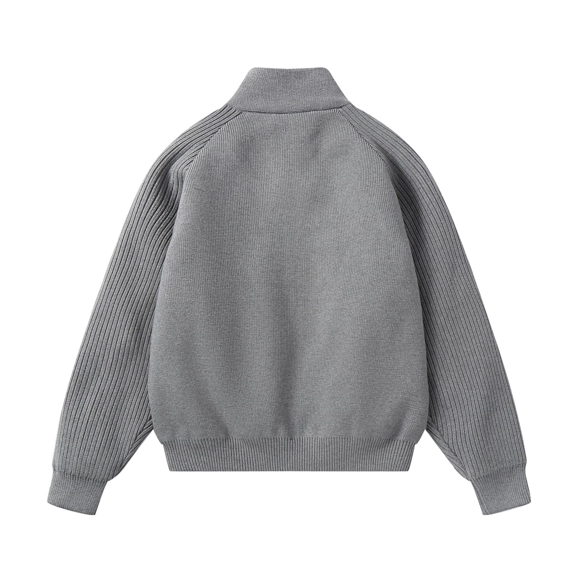 Unisex Knit Zip Jacket with Stand-Up Collar and Ribbed Sleeves Chichicherry
