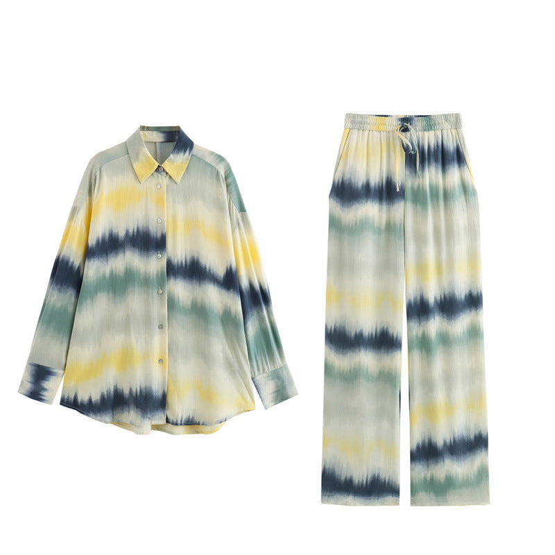 Ladies Lightweight Palazzo Pants in Batik Look with Elastic Waistband, Drawstring and Side Pockets Chichicherry