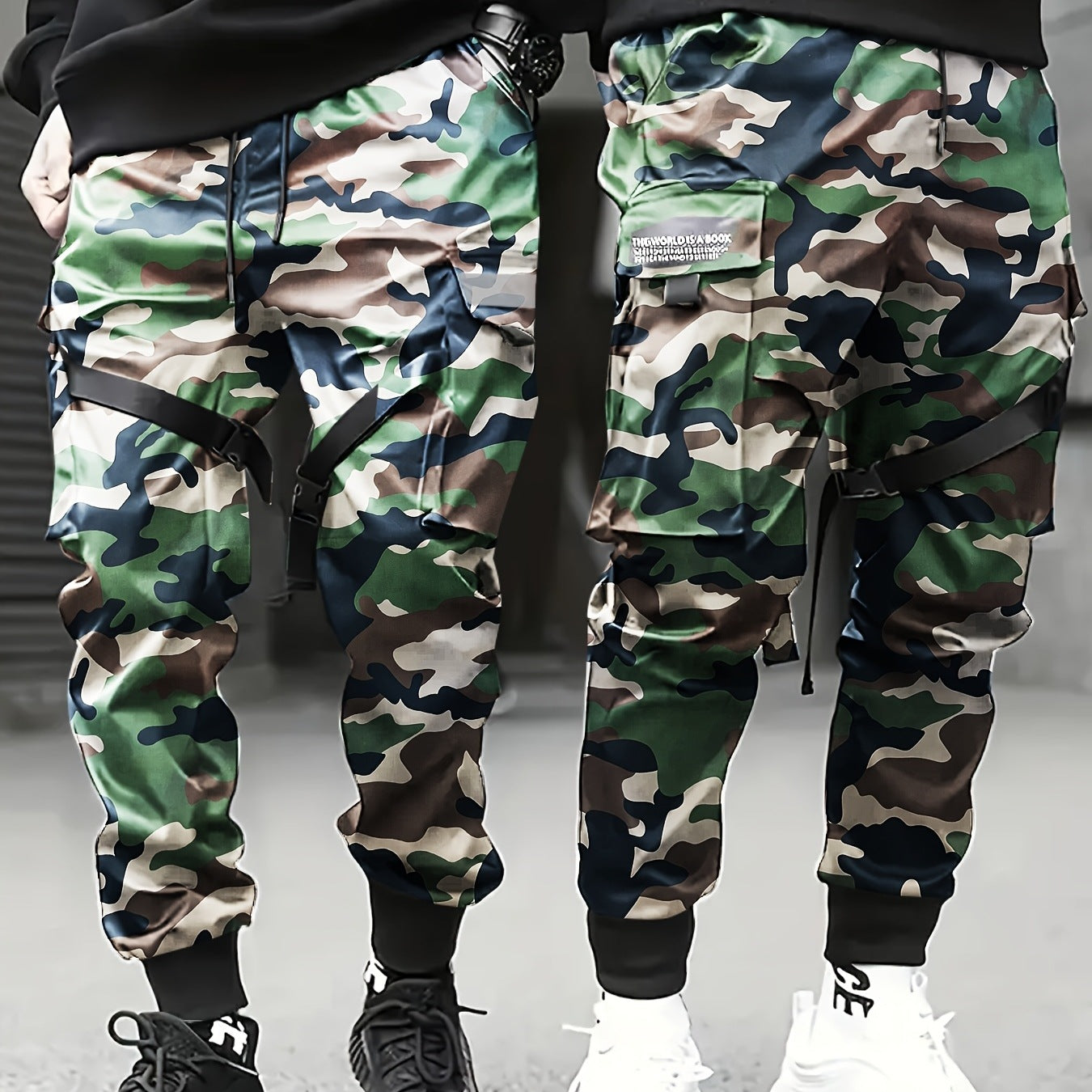 Men's Utility Cargo Jogging Pants with Elastic Waistband, Adjustable Leg Straps & Multifunctional Pockets Chichicherry