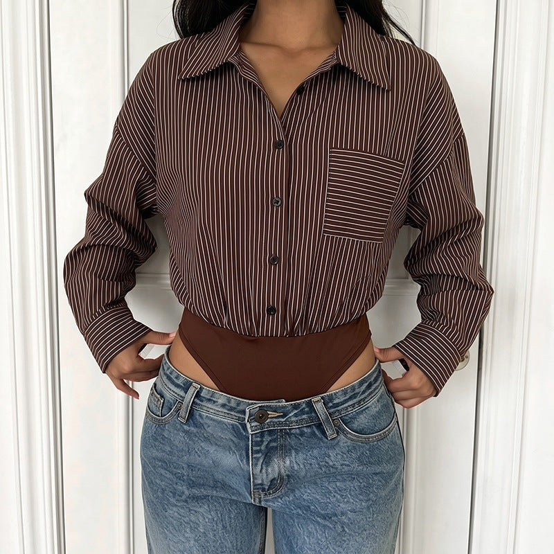 Women's oversized blouse made of viscose with fine pinstripes and chest pocket Chichicherry