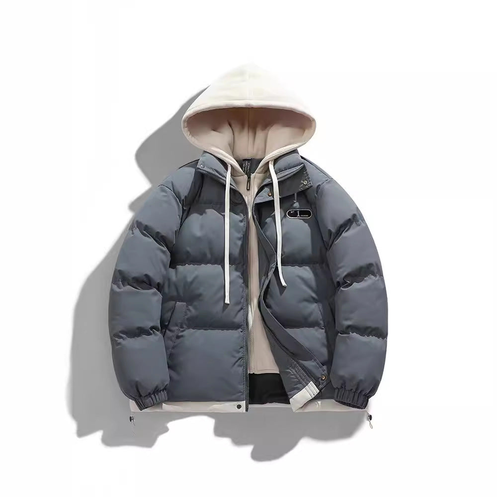 Men's Two-Layer Quilted Jacket with Removable Fleece Hood and Thermal Insulation Chichicherry