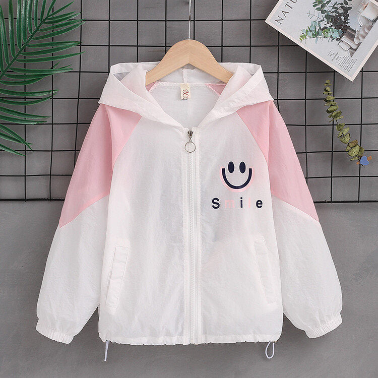 Women's lightweight hoodie jacket with smiley print, adjustable hem and elastic cuffs Chichicherry