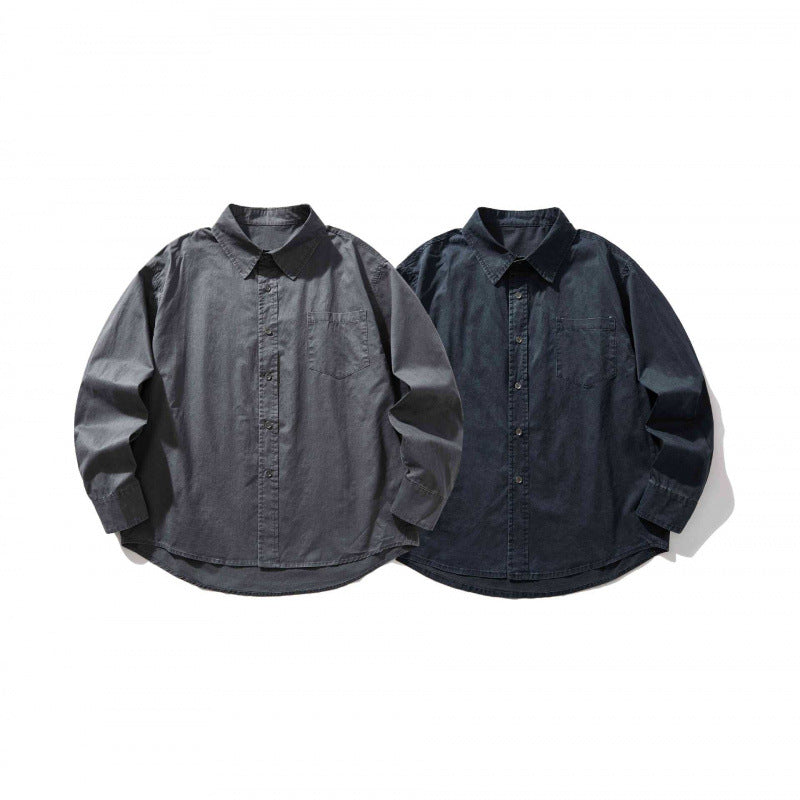 Unisex Oversize-Denim-Shirt Jacket with boxy silhouette, chest pocket and rounded hem Chichicherry
