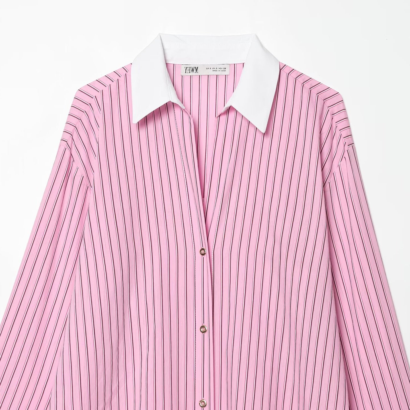 Women Oversize Shirt Blouse with Contrast Collar and Cuffs Chichicherry