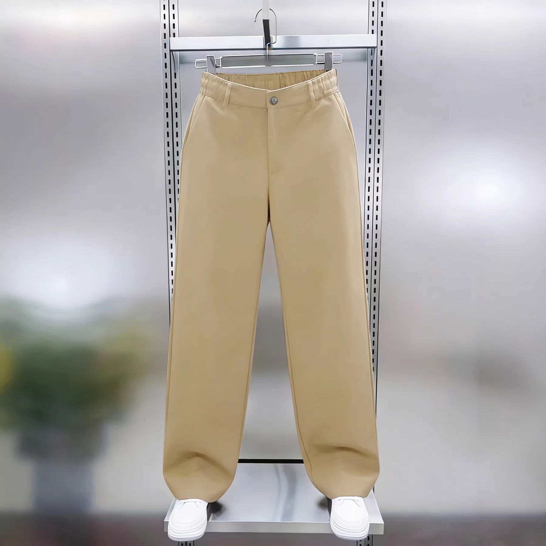 Men's Wide Chino Pants with High Waist and Elastic Back Waistband Chichicherry
